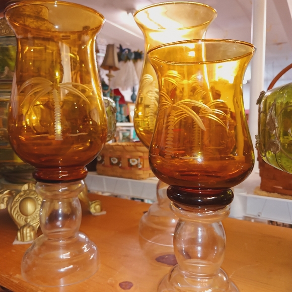 3pc. Set Amber glass candle holder - Picture 2 of 8